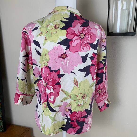 Coldwater Creek Petite Size PL Linen Silk Blend Floral Open Front Blazer Jacket - Picture 6 of 8